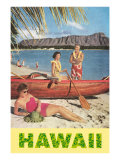 Hawaii  Beach Scene with Outrigger