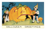 Children with Giant Jack O'Lantern