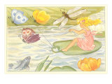 Butterflies Pulling Girl on Lily Pad
