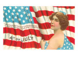 4th of July  Flag and Lady with Blue Bow