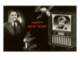 Happy New Year  Woman on TV  Man on Phone