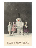 Happy New Year  Snowman and Children