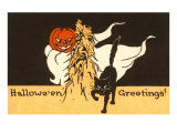 Halloween Greetings  Black Cat  Jack O'Lantern