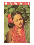 Hawaii  Lady in Taro Leaves with Lei