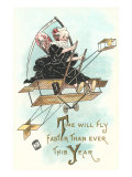 Time will Fly  Old Man Time in Plane  Happy New Year