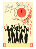 Happy New Year  Men in Tuxedos  Clock at Midnight