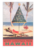 Merry Christmas from Hawaii  Conical Umbrella on Beach