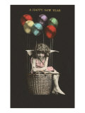 Happy New Year  Winged Girl with Balloons