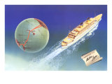 Cruise Ship with Routes on Globe  Matson Line