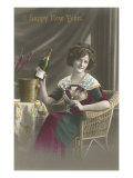 Happy New Year  Lady in Party Hat with Champagne