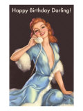 Girl in Fur Robe on Telephone