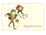 Dapper Frog with Bouquet  Happy Anniversary