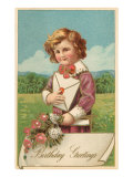 Birthday Greetings  Victorian Boy with Letter