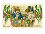 Happy New Year  Children with Blocks