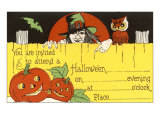 Halloween Party Invitation  Witch  Jack O'Lanterns