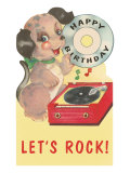 Happy Birthday  let's Rock  Puppy and Record Player