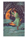 A Happy New Year  Victorian Lady on Moon