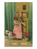 Best Wishes  Girl at Door with Jack Russell