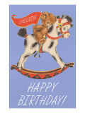 Happy Birthday  Teddy Bear Riding Hobby Horse