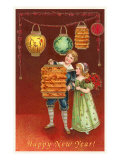 Happy New Year  Children with Chinese Lanterns