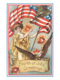 Columbia with Liberty Bell and Flag