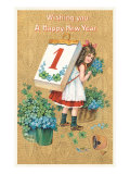 Victorian Girl with One on Back  Happy New Year
