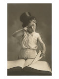 Little Boy in Top Hat Reading Book