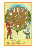 Victorian Children with Clock  Happy New Year