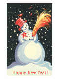 Happy Snowman with Broom