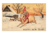 Happy New Year  Elf Riding Pig
