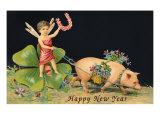 Happy New Year  Dragonfly-Boy with Pig