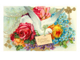 Birthday Greetings  Dove and Flowers