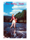 Sun Valley  Idaho  Woman Fishing in Stream