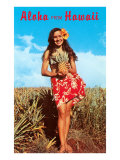 Aloha from Hawaii  Girl with Pineapple in Field