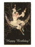 Happy Birthday  Lady Harlequin with Champagne