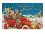 Happy New Year  Revelers in Old Car