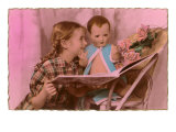 Girl with Doll and Roses