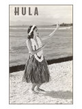 Hula Girl with Lei on Beach
