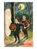 Halloween Greetings  Children with Ghost