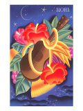 Graphic of Ukulele and Tropical Flowers  Aloha