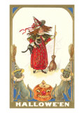 Halloween  Girl Witch with Cats