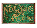 New Year's Greetings  Gold on Green