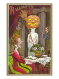 Halloween Greetings  Jack O'Lantern  Ghost and Shocked Lady