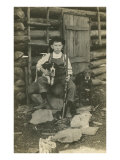 Boy with Rifle and Two Dogs