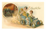 Happy New Year  Children in Old Car