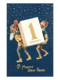 Happy New Year  Elves with Calendar