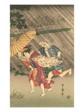 Japanese Woodblock  Rain Storm