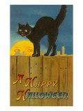A Happy Halloween  Cat on Fence