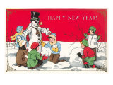 Happy New Year  Children with Snowman