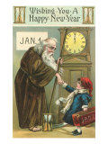 Happy New Year  Old Man Time and Child